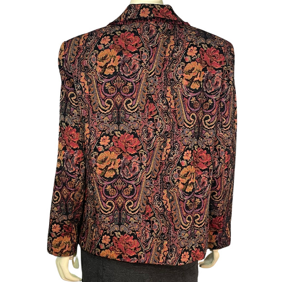 3-FOR-$30 Requirements Sz 16 Paisley Tapestry Jacket Zip-Up Collar has Fringe - Picture 5 of 12